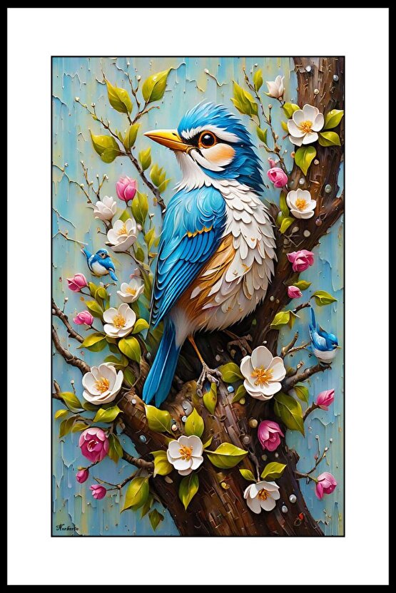 Ağaçtaki Serçe Digital Art ( ÇERÇEVESİZ - ÇERÇEVE YOKTUR ) ( ULTRA HD ) FOLYO AFİŞ - POSTER