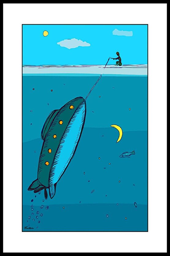 Balık Tutan Adam Digital Art ( ÇERÇEVESİZ - ÇERÇEVE YOKTUR ) ( ULTRA HD ) FOLYO AFİŞ - POSTER