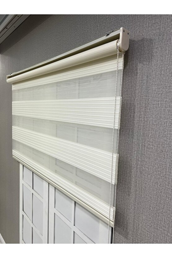 Zebra Perde Krem Renk Pliseli Dilimsiz