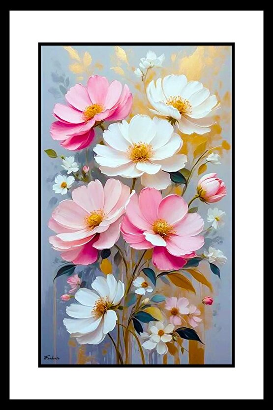 Beyaz ve Pembe Çiçekler Digital Art ( ÇERÇEVESİZ - ÇERÇEVE YOKTUR ) ( ULTRA HD ) FOLYO AFİŞ - POSTER