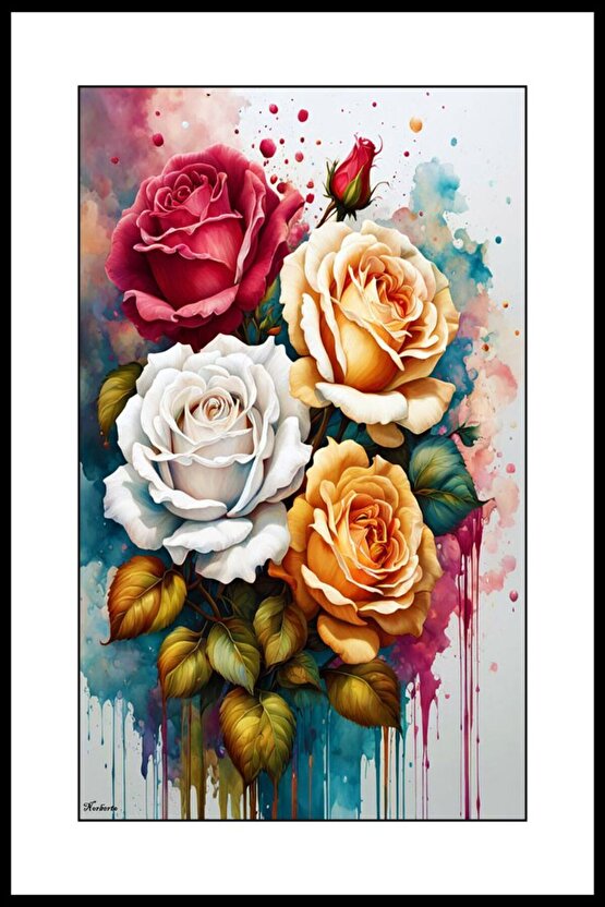 Dört Renkli Vazo Digital Art ( ÇERÇEVESİZ - ÇERÇEVE YOKTUR ) ( ULTRA HD ) FOLYO AFİŞ - POSTER