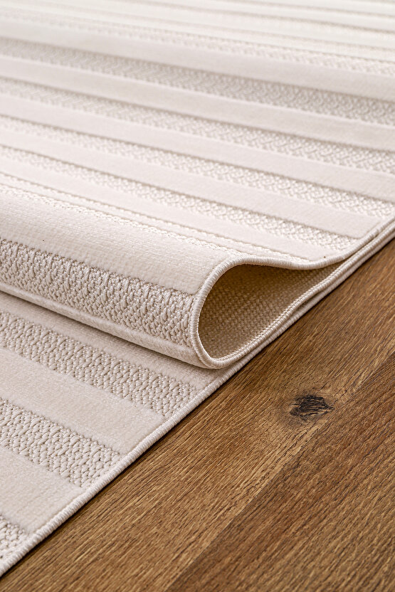 Kadife Bambu Dokuma Modern Kaymaz Salon Halısı Mutfak Halısı Koridor Halısı Yolluk Çizgi Beyaz