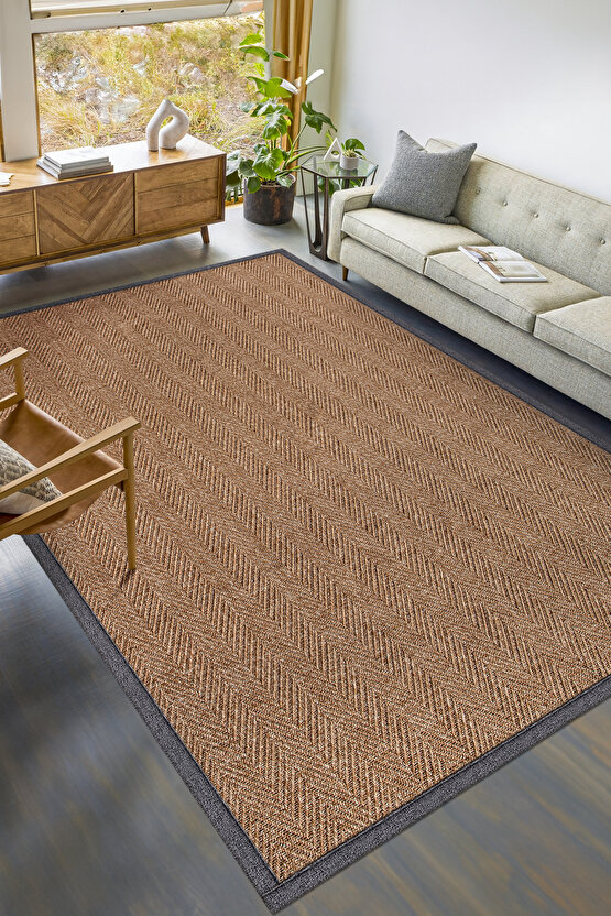 0503-Gri Kumaş Bordür Sisal Halı Kilim Hav Toz Vermez Kolay Temizlenen Hasır Kilim