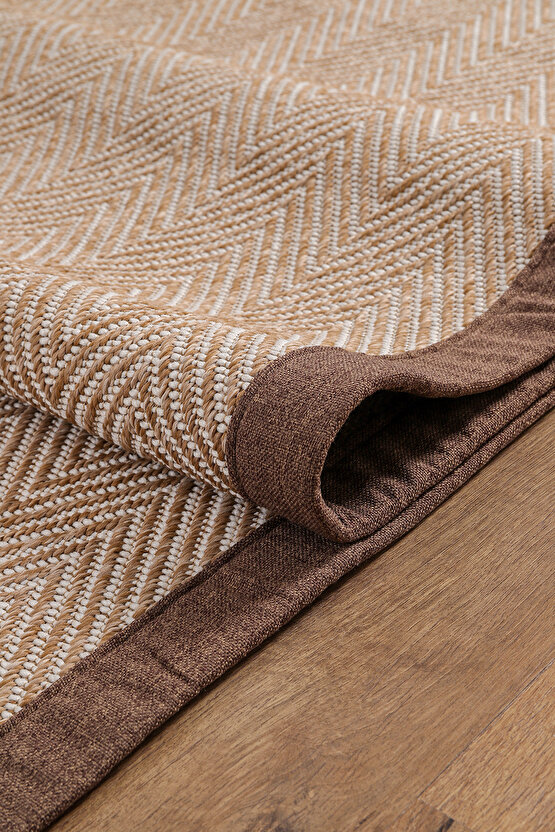 0408-Kahve Kumaş Bordür Sisal Halı Kilim Hav Toz Vermez Kolay Temizlenen Hasır Kilim