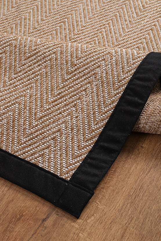 0408-Siyah Kumaş Bordür Sisal Halı Kilim Hav Toz Vermez Kolay Temizlenen Hasır Kilim