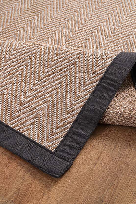 0408-Antrasit Kumaş Bordür Sisal Halı Kilim Hav Toz Vermez Kolay Temizlenen Hasır Kilim