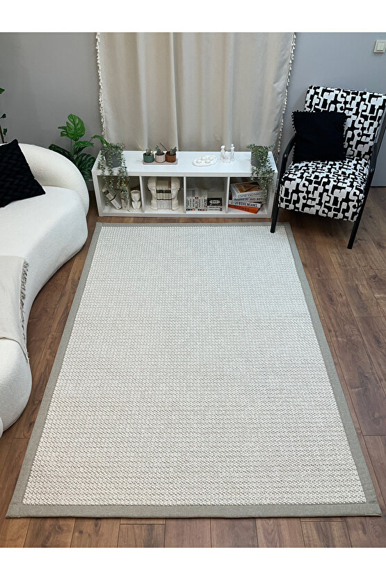 Macro Kumaş Bordür Beyaz Bukle Bej Bordür Halı Salon Koridor Mutfak Halısı Kilim S260