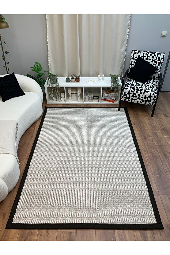 Kumaş Bordür Bej Bukle Koyu Kahve Bordür  Halı Salon Koridor Mutfak Çocuk Odası Halısı  Kilim S264