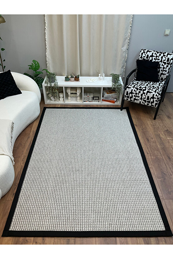 Kumaş Bordür Gri Bukle Siyah Bordür  Halı Salon Koridor Mutfak Çocuk Odası Halısı  Kilim S270