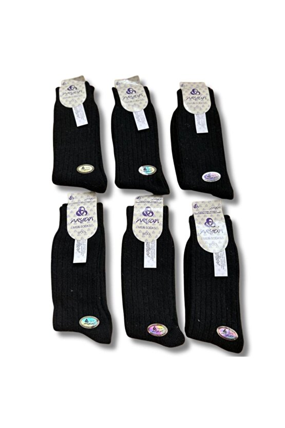 Erkek Saf Yün Siyah 6 Çift Kendinden Çizgili Okul İş Casual Çorap 4145 Numaralara Uygun