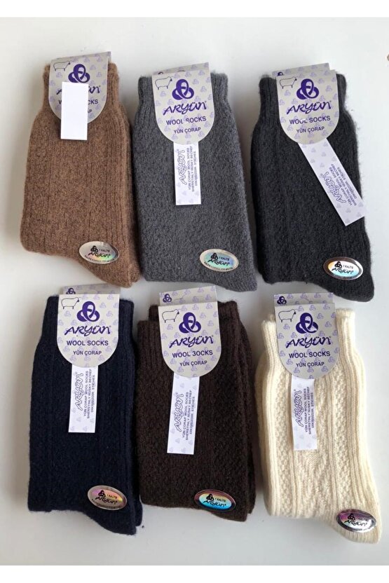 Erkek Yün Çorap 6 Adet A Aryün Yün Çorap Örgü Kışlık Çorap