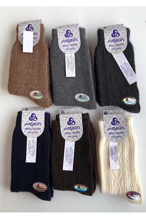 Erkek Yün Çorap 6 Adet A Aryün Yün Çorap Örgü Kışlık Çorap
