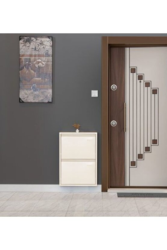 2’li Metal Ayakkabılık (Krem) | Modern Tasarım ve Geniş İç Hacim