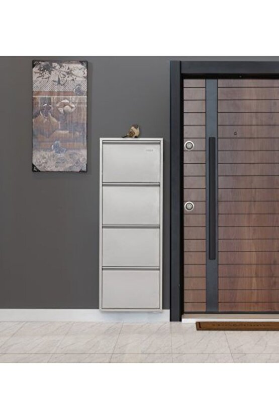 4’lü Metal Ayakkabılık (Gri) | Kolay Kurulum, Dayanıklı Yapı