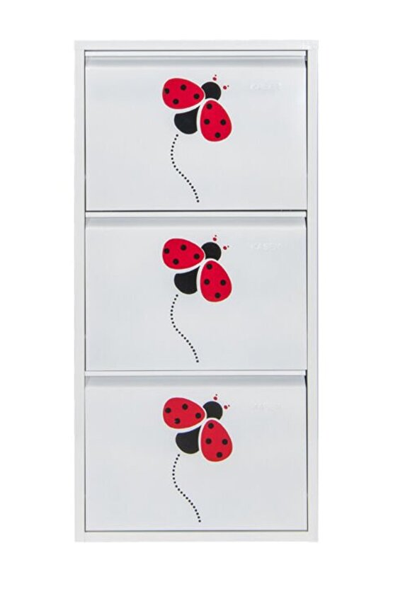 3’lü Metal Ayakkabılık (Beyaz-Uğur Böceği) | Kolay Kurulum, Dayanıklı Yapı