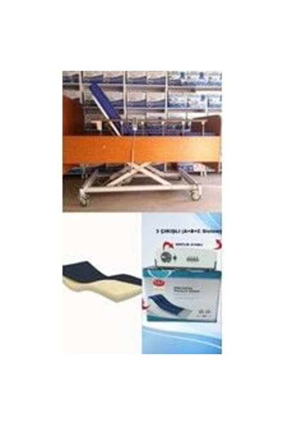 3 Motorlu Ahşap Hasta Karyolası + Visco Yatak + 3 Çıkışlı Abc Sistemli Boru Tipi Havalı Yatak Takım