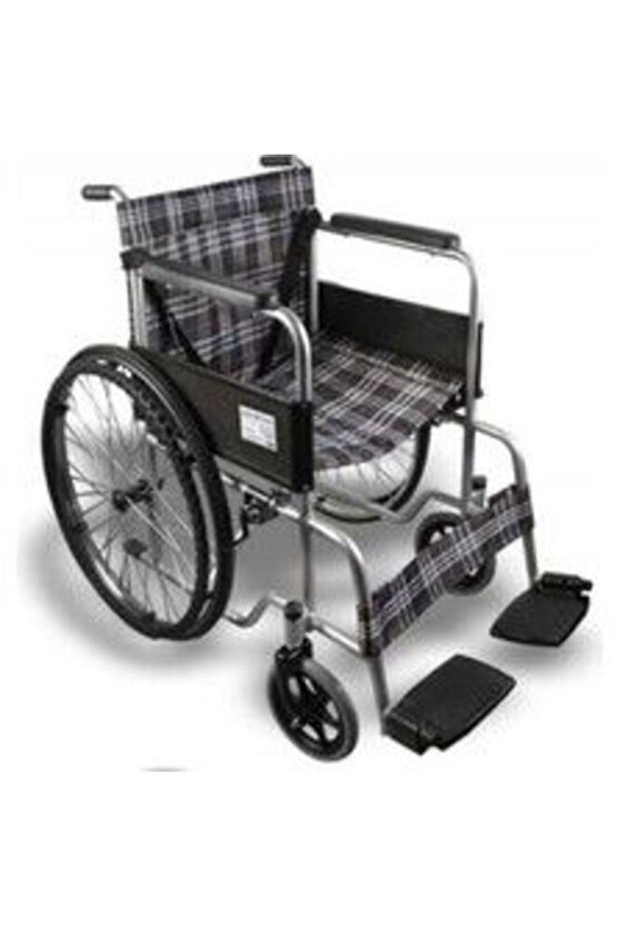 KY809BJ Ekose Kumaş Refakatçı Frenli Emniyet Kemerli Manuel Tekerlekli Sandalye