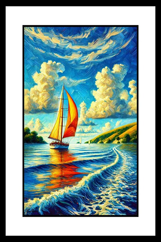 Sahile Gelen Yelkenli Digital Art ( ÇERÇEVESİZ - ÇERÇEVE YOKTUR ) ( ULTRA HD ) FOLYO AFİŞ - POSTER