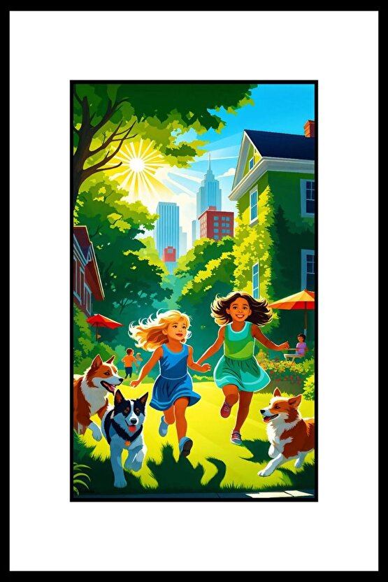 Kızlar ve Köpekler Digital Art ( ÇERÇEVESİZ - ÇERÇEVE YOKTUR ) ( ULTRA HD ) FOLYO AFİŞ - POSTER