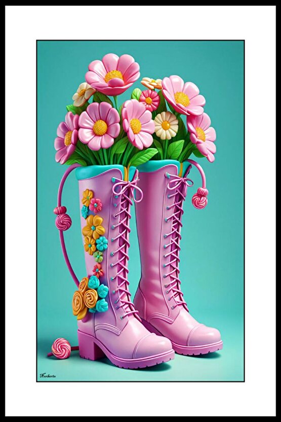 Çizmede Açan Çiçekler Digital Art ( ÇERÇEVESİZ - ÇERÇEVE YOKTUR ) ( ULTRA HD ) FOLYO AFİŞ - POSTER