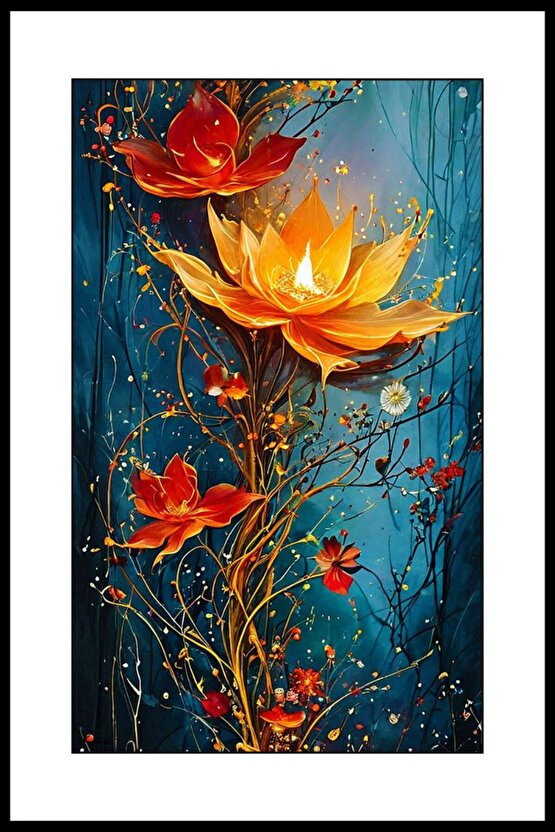 Ateş ve Çiçek Digital Art ( ÇERÇEVESİZ - ÇERÇEVE YOKTUR ) ( ULTRA HD ) FOLYO AFİŞ - POSTER