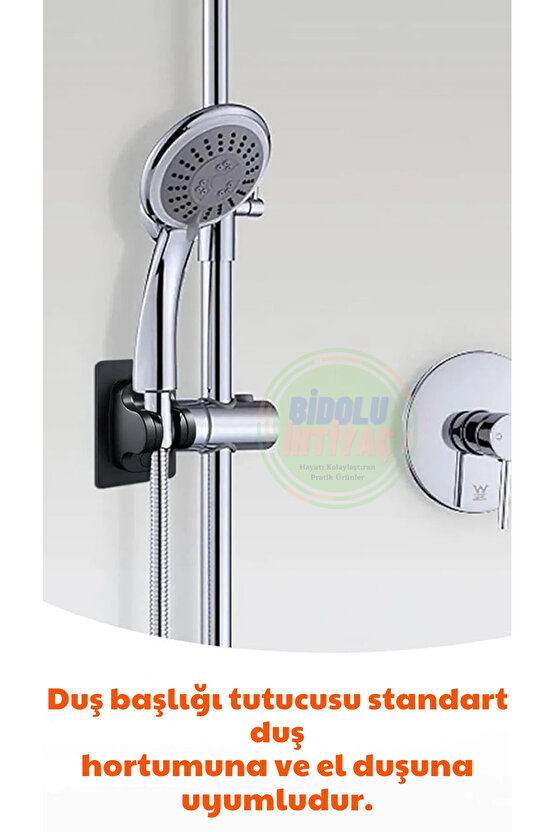 Duş Başlığı Tutucu Ayarlanabilir 120 Derece Oynar Güçlü Yapışkanlı Suya Dayanıklı El Duşu Tutucu Siy