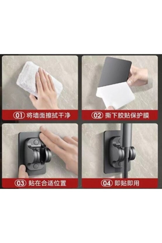 Duş Başlığı Tutucu Ayarlanabilir 120 Derece Oynar Güçlü Yapışkanlı Suya Dayanıklı El Duşu Tutucu
