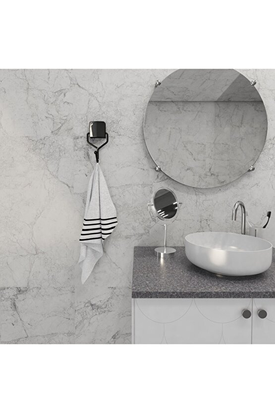 Dekoratif Yapıştırmalı Banyo- Mutfak Metal Tekli Kancalı Askı Siyah Pratik Vidasız Montaj Dc-5052