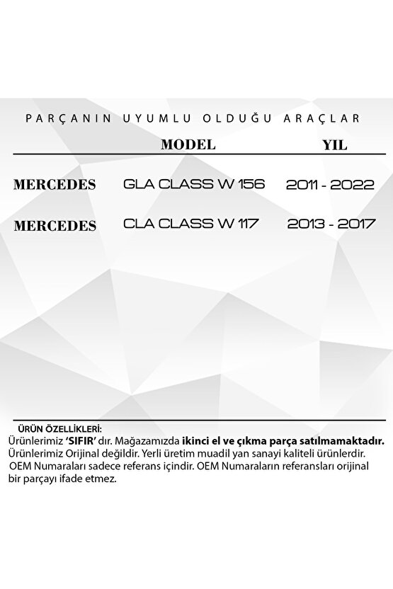 Mercedes CLA Sınıf W117 için Panoramik Tavan Sunroof Tamir Seti
