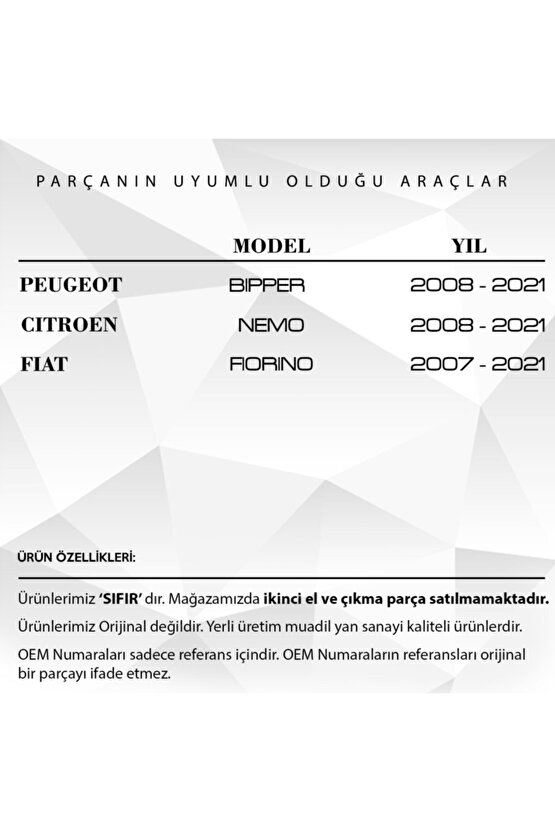 Fiat Fiorino, Peugeot Bipper, Citroen Için Bagaj Kilit Karşılığı