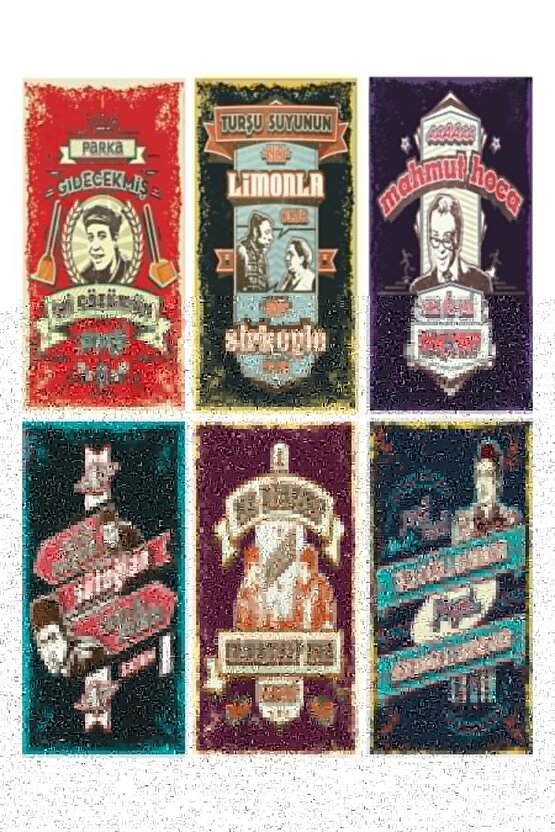 Yeşilçam Türk Sineması Unutulmaz Replikleri 6lı Mini Retro Ahşap Seti Uv Baskılı