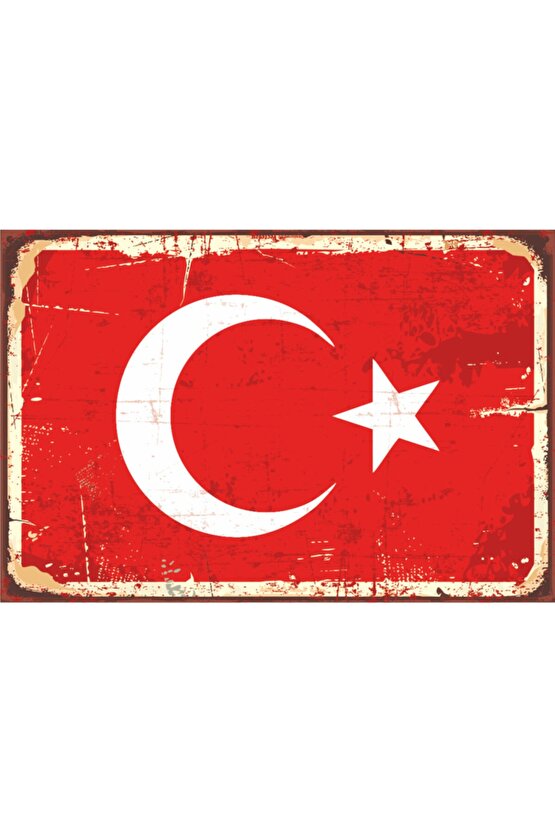 Türk Bayrağı Retro Vintage Tarz Ay Yıldız Ahşap Tablo Poster