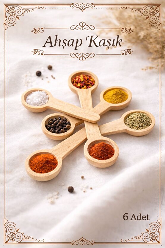 6 Adet Ahşap Baharat Kaşığı