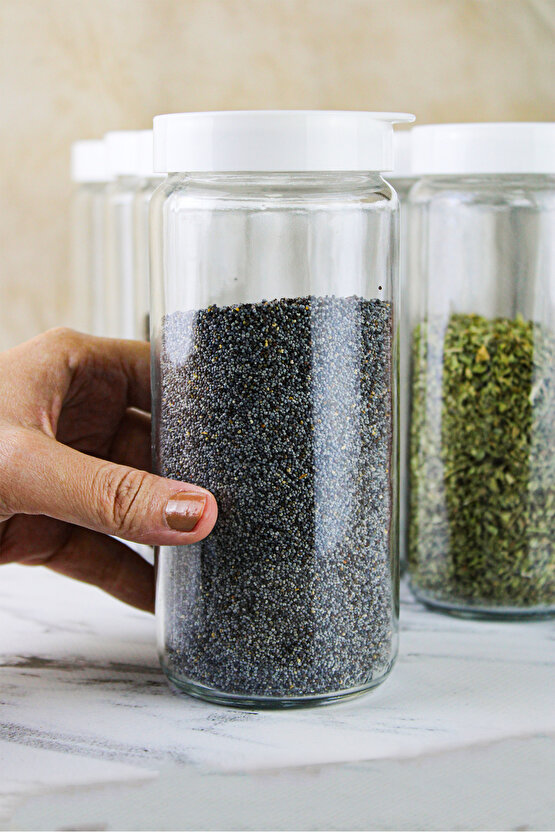 12 Adet  Kapaklı Büyük Boy Cam Baharatlık Seti