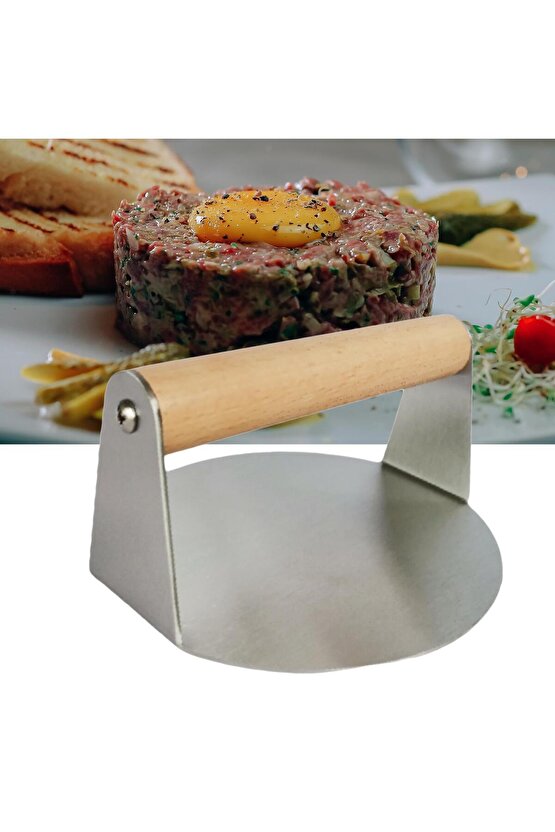 Narkalıp Yuvarlak Ağşap Saplı Hamburger Et Pres Aparatı En 14cm