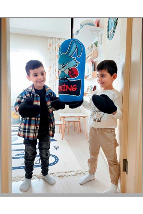 Boks Torbası Çocuklar İçin Eldiven İçi Dolu Mavi Tavşan