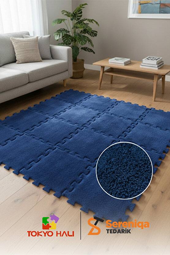 Lacivert Peluş Puzzle Halı, Kendi Tasarımını Oluştur, Yapboz Halı, Peluş Halı