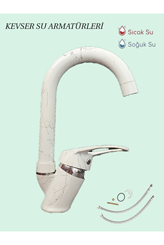 Kuğ Batarya Beyaz Siyah Kısa Boru Mutfak&Lavabo