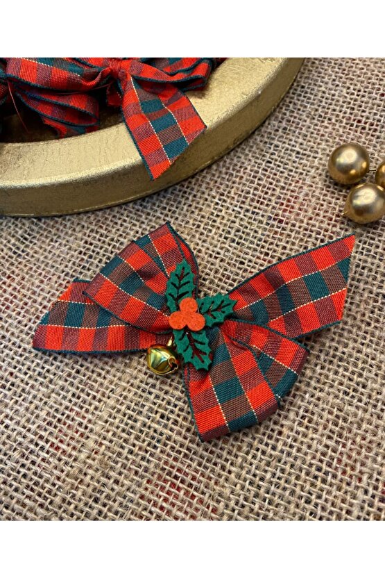 5li Ekose Çan Ve Kokina Detaylı Fiyonk Seti Yılbaşı Çam Ağacı Süsü Yeni Yıl Christmas