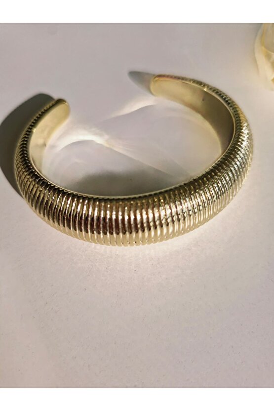 Altın Kaplama Gold Tırtıklı Kalın Bileklik