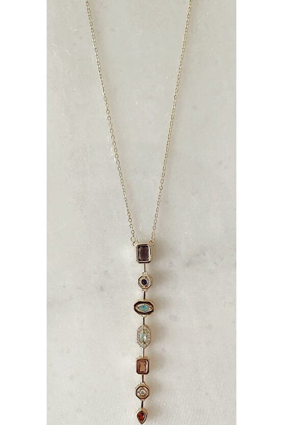 Renkli Taş 7 Element Çelik Y Kolye