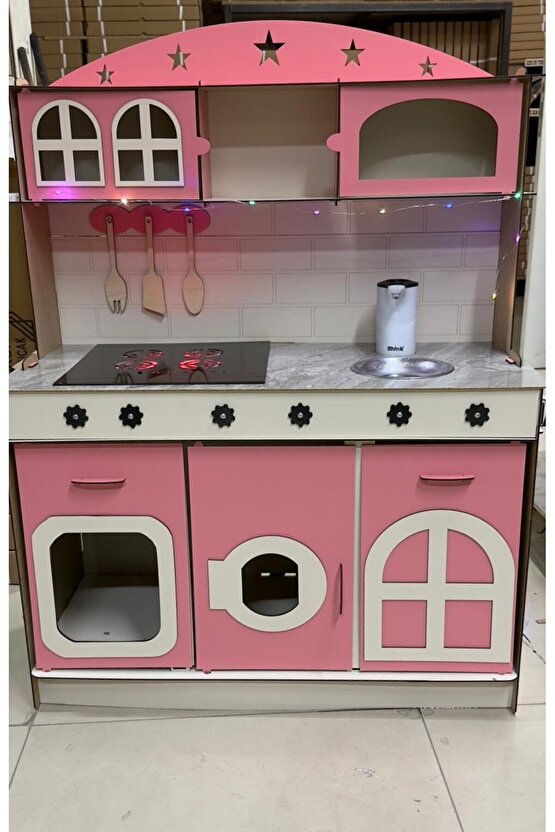 Su Akan Ankastreli Ledli Ahşap Oyuncak Mutfak - 3 Mm Seçeneğiyle