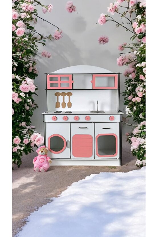 Montessori Ahşap Oyuncak Mutfak– 6mm Kalın MDF, Dayanıklı ve Şık Tasarım, Eğitici Çocuk Oyun Mutfağı