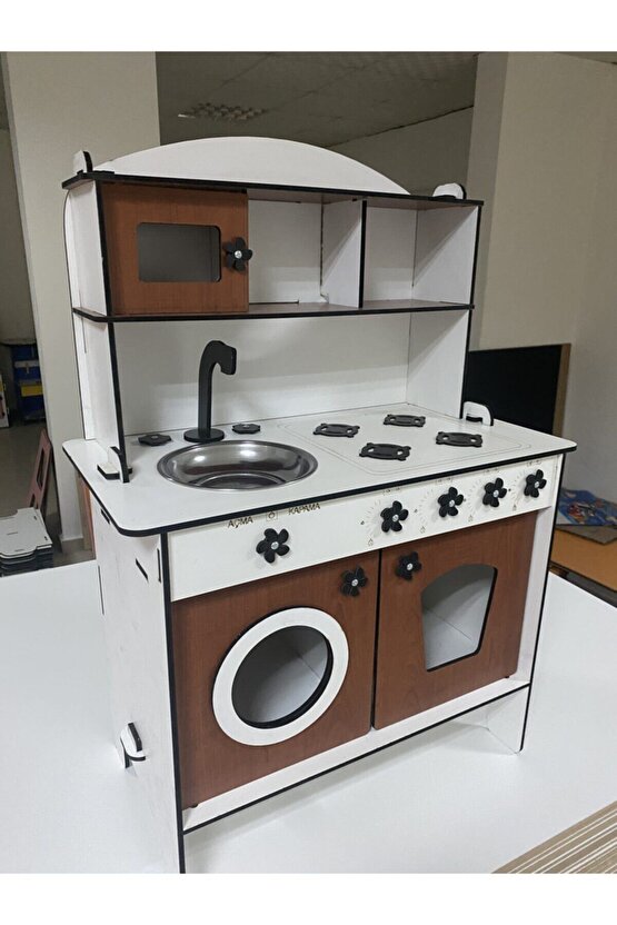 Montessori Eğitici Ahşap Oyuncak Mutfak Dolabı 6mm Ceviz Renk 80x60