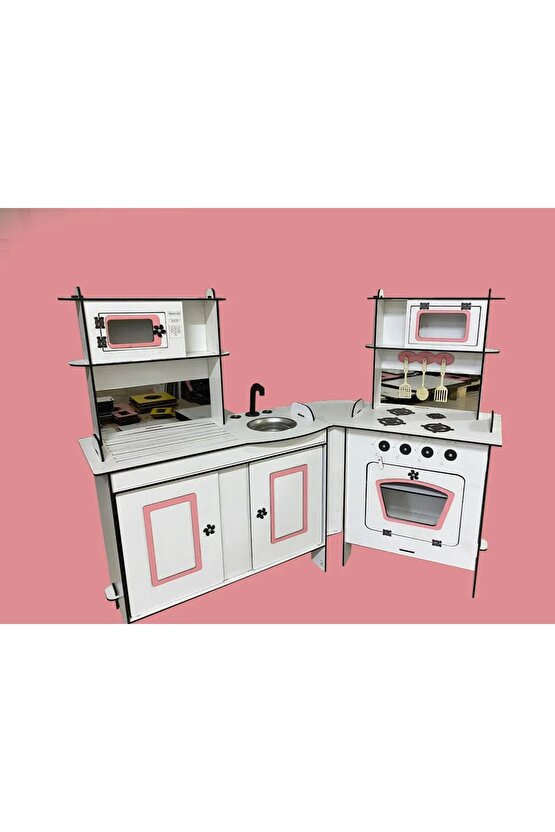 Ahşap Oyuncak Mutfak, L Model, Oyuncak Mutfak, Montessori Mutfak, Mutfak Seti Oyuncak