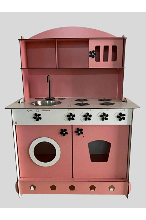 Montessori Eğitici Ahşap Oyuncak Mutfak Dolabı Pembe 3mm 84x60