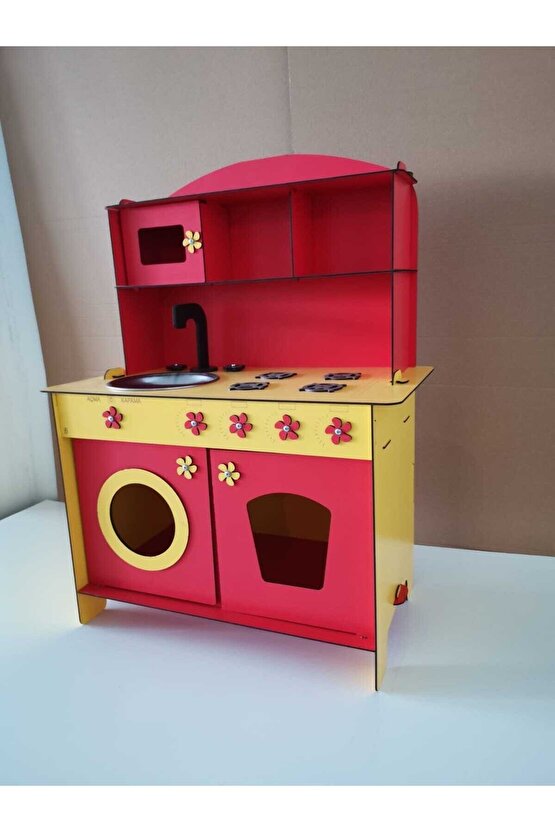 Montessori Eğitici Ahşap Çocuk Oyuncak Mutfak Kırmızı 3 Mm 84x60 Cm