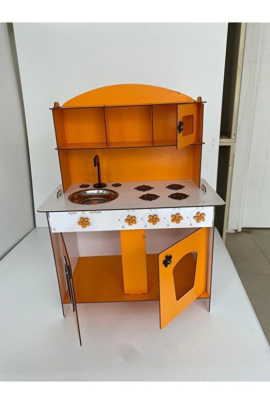 Montessori Eğitici Ahşap Çocuk Oyuncak Mutfak - Turuncu Renk - 3 Mm 84x60 Cm
