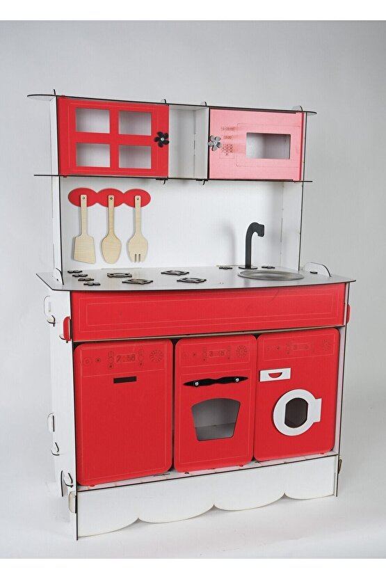 3 Kapaklı Ahşap Oyuncak Mutfak
