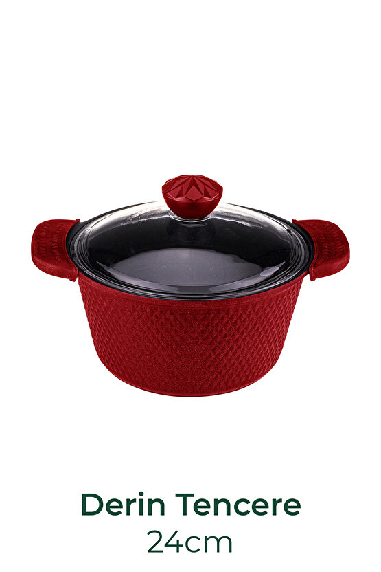 Giza - 8 Parça Granit Tencere Seti Kırmızı